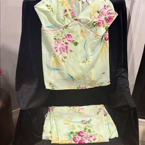 Oscar de la Renta Green Floral Pajama Set
